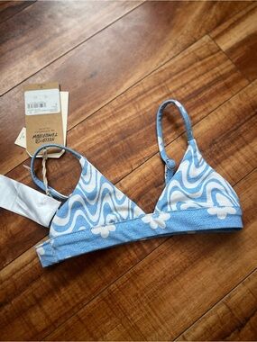 Billabong Girls Reversible Blue & White Floral Wave Bikini Top